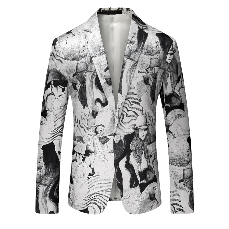 

Face Printed Men Blazer Slim Fit Suit Jacket Men Blazer Masculino Vetement Homme 2018 Plus Size Party Club Prom Blazer 4xl