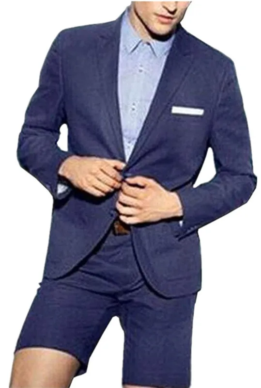 

Navy Summer Men Suit Custom Made Men Wedding Suits Male Slim Fit 2 PCs Jacket+Short Pants For Wedding Groom Prom Party Tuxedos