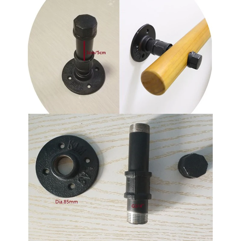 Suporte de Corrimão de Madeira Flange Tubulação de Água American Vintage Preto g3 Pcs