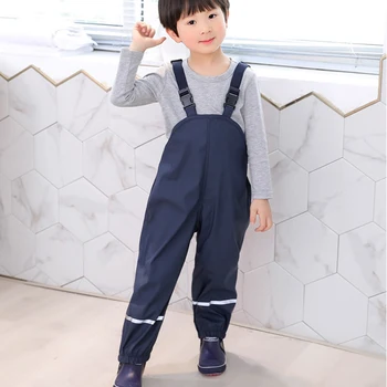 

Dollplus spring Kids Boy Girls Rain Pants Children PU Leather Raincoats Poncho Waterproof Windproof Breathable Punch Pant