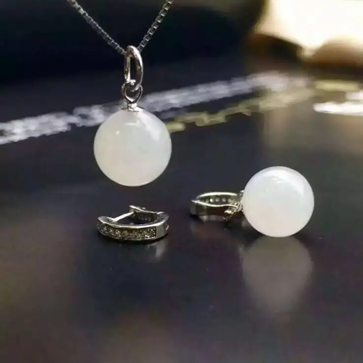 

TJP natural GEMSTONE citrineb Hetian jade White jade round beads mosaic S925 silver earring 10mm hetian white jade a pair