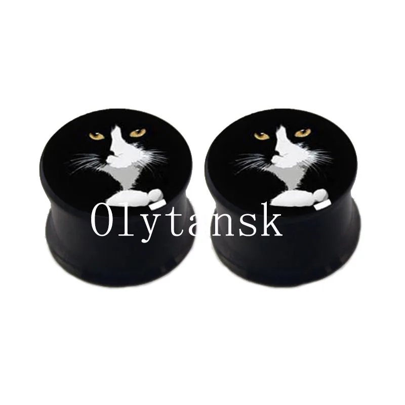 Wholesale 6 20mm black cat plug gauges stainless steel anodzied black double flare ear plugs