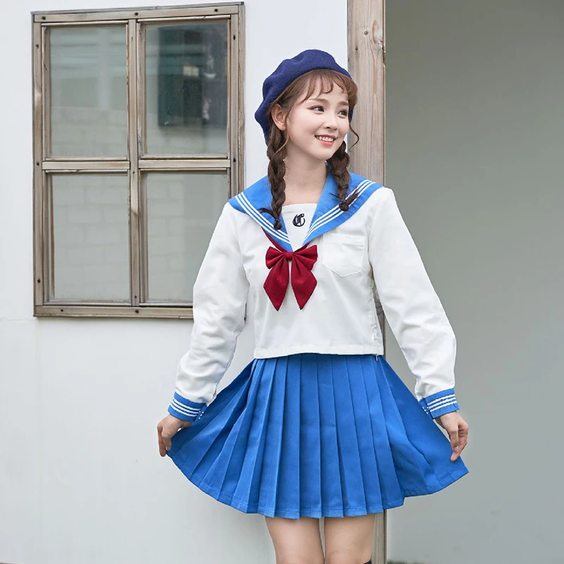 

UPHYD Fashionable School Uniform Anime Costume Japanese JK Uniforms Light Blue School Girls Chorus Sailor Suits