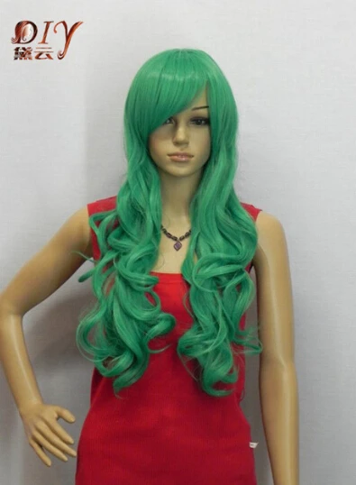Free Shipping New Women Green Wavy Synthetic Bangs Party Cosplay Hair Full Long Wig |