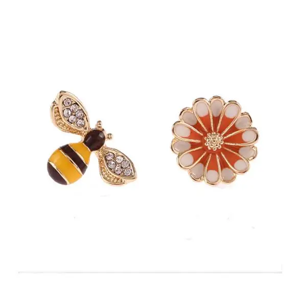 Asymmetric Flower Daisy Bee Ear Studs for Women Trendy Animal Enamel Oil Jewelry Nice Party Gifts Girls | Украшения и аксессуары