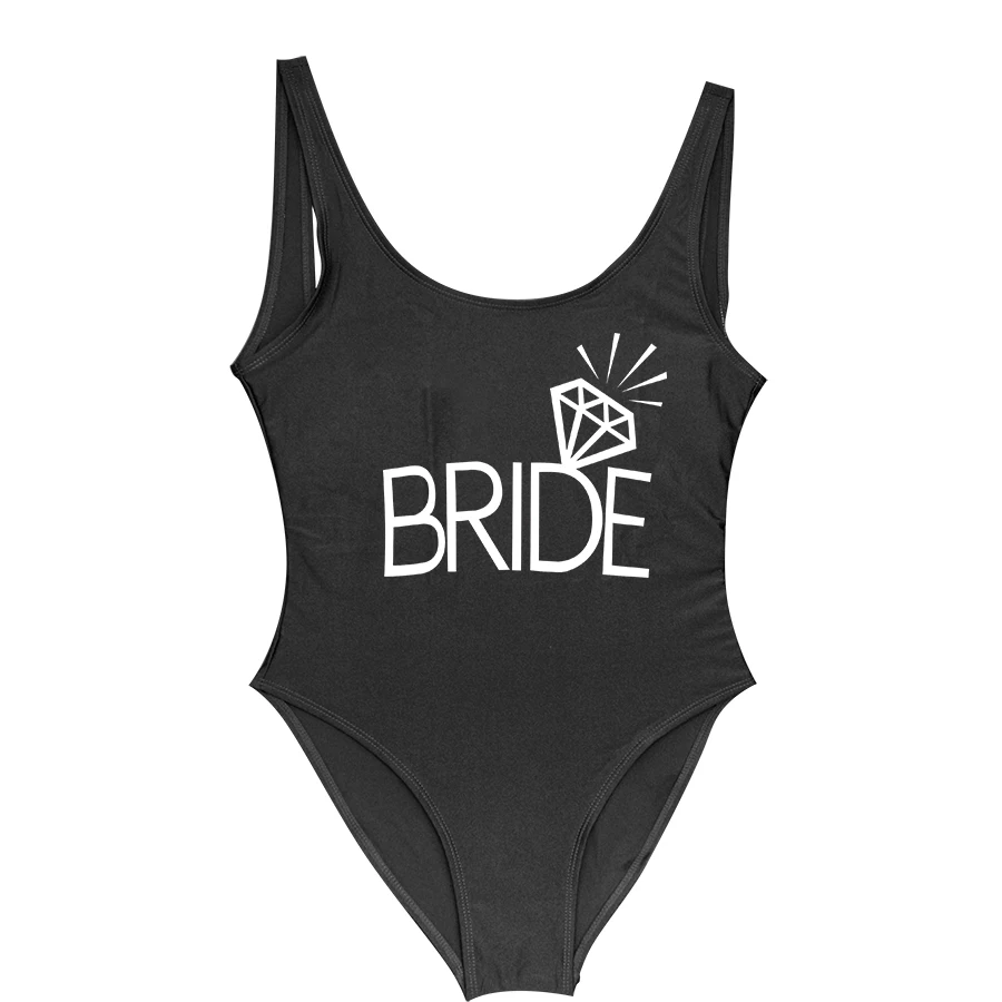 Сексуальный купальник с буквенным принтом для невесты, сдельный купальник, женский купальник с высокой посадкой, монокини, купальный костюм, свадебное бикини - Цвет: GSXB143-black
