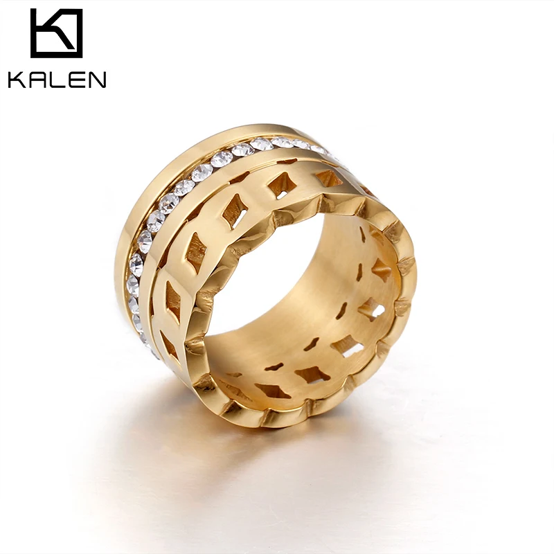 

KALEN Unique Titanium Stainless Steel Fashion Jewelry Rings For Women Gold & Silver Romantic Rhinestone Wedding Rings Bague
