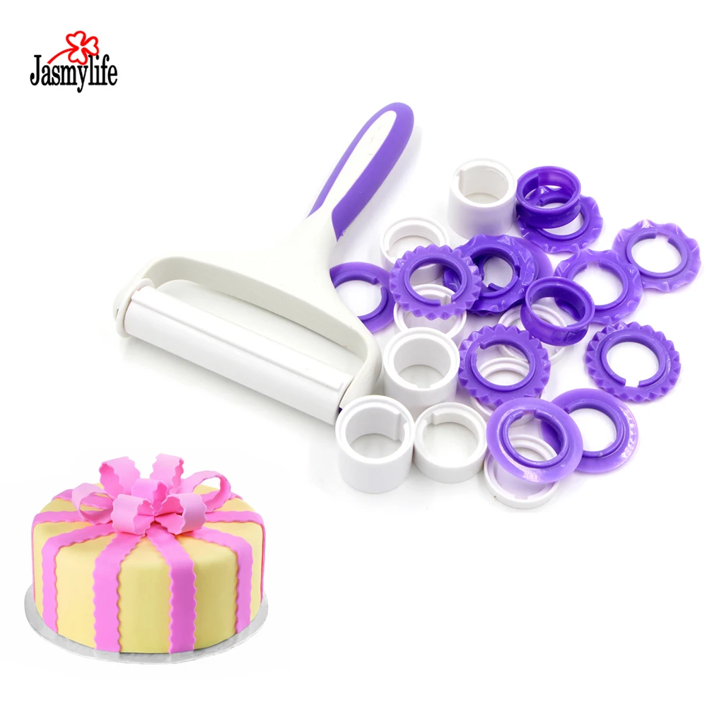 Torta Che Decora Gli Attrezzi Del Fondente Striscia di Nastro della Taglierina di Sugarcraft Torta di Plastica Mattarello Modello Goffratrice Roller Set di Strumenti di Cottura