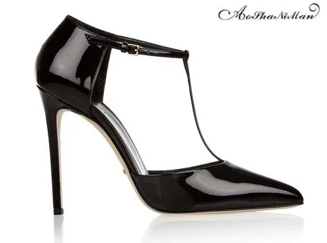 

2019 Spring newest design T tied Patent Leather heels Elegant Pointed Toe thin heel pumps Genuine leather dress shoes For Women