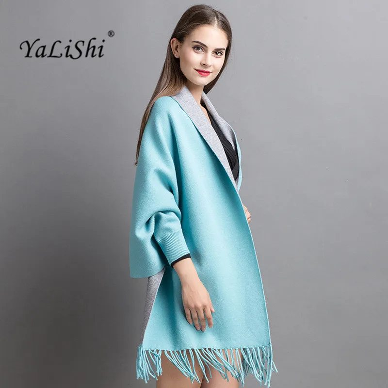 

2017 Autumn Women Poncho Batwing Sleeve Poncho Women cashmere Tassels Women Cardigans Winter Poncho Cape Double-sided shawl