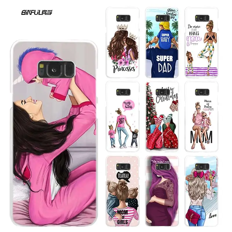 

Phone Case for Samsung Galaxy M20 M10 S10 S9 S8 Plus S7 S6 Edge Note 8 9 Hard Plastic Cover Coque Brown Hair Baby Mom Girl Quee