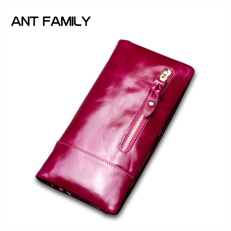 

Genuine Leather Women Wallet Vintage Oil Wax Long Wallet 2018 Ladies Fashion Large Capacity Purse Female Clutch Portfel Damski