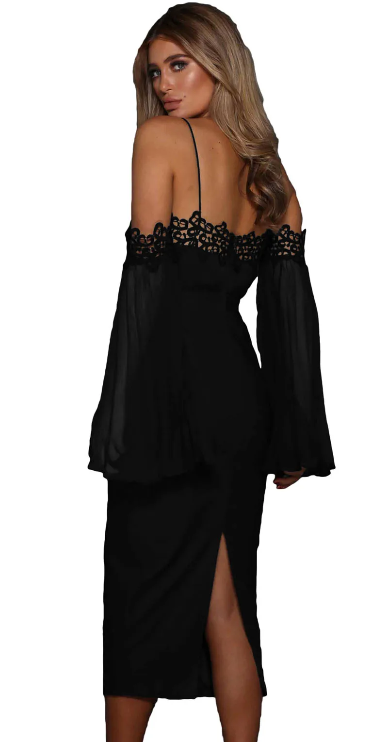 Black-Chiffon-Bell-Sleeve-Boho-Lacy-Midi-Dress-LC610470-2-2
