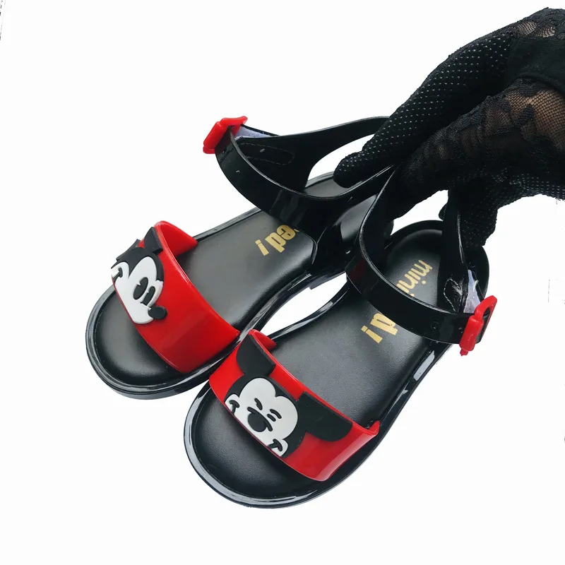 Mini Melissa2019 новые сандалии с Микки Маусом для девочек Прозрачные Сандалии Детская пляжная обувь для девочек Минни Мелисса мягкие конфеты обувь SH19010 - Цвет: black 1