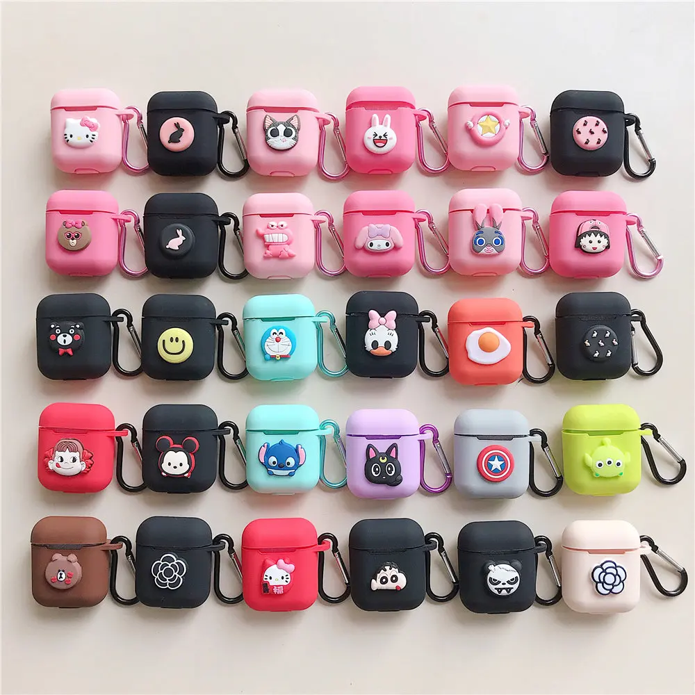 

3D cartoon soft matte Silica gel rubber protection case For airpods kawaii cute cover for apple airpods keyring funda