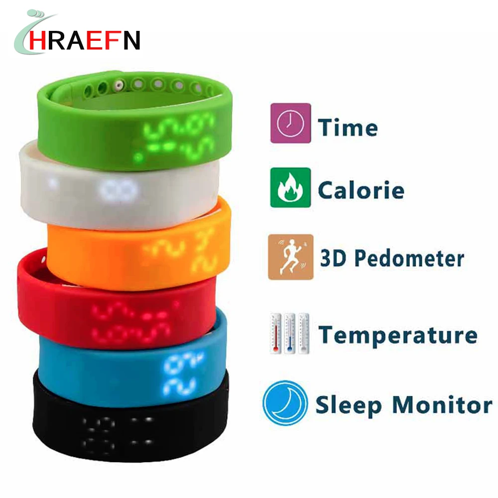 Hraefn Smart Band W2 Fitness Tracker Bracelet Real time Temperature Display Passometer USB Sports led watch