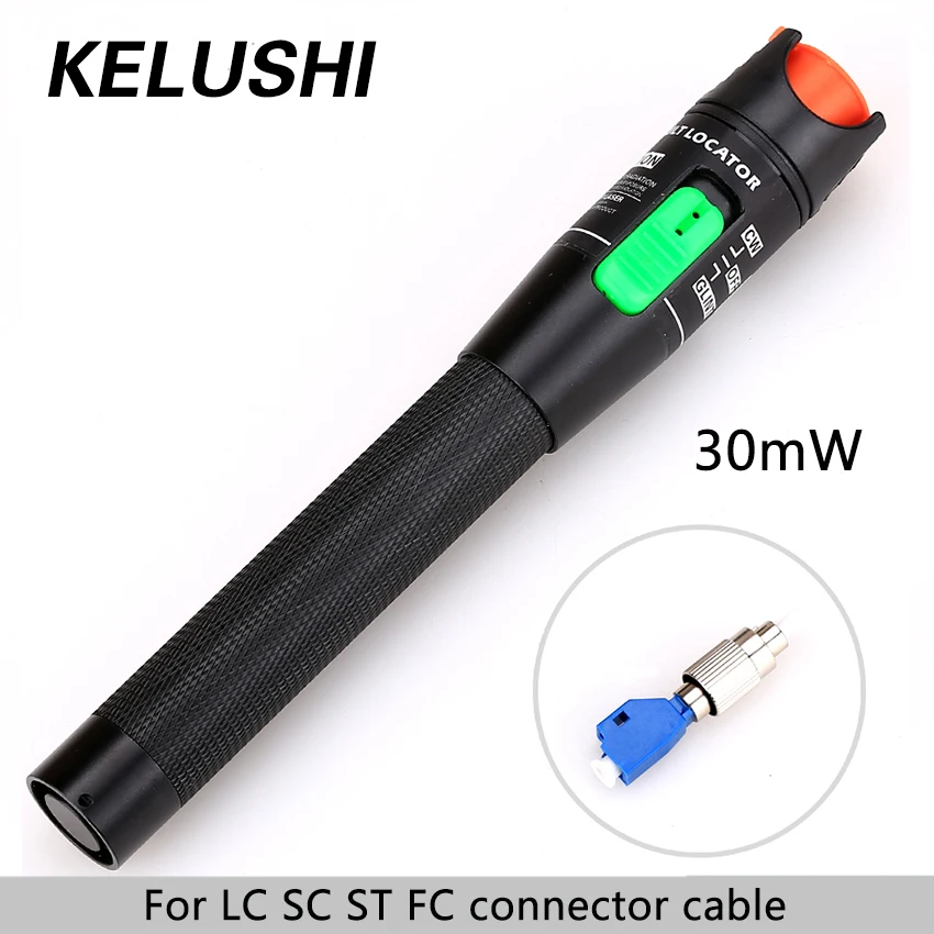 

KELUSHI 30MW Metal Fiber Optic Visual Fault Locator Red Laser Cable Tester Test Tool with LC/SC/ST/FC Adapter for CATV