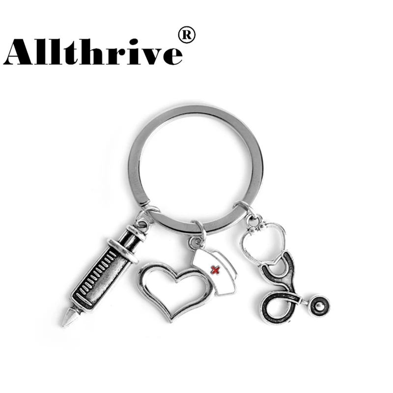 Syringe Stethoscope Keychain Key Chains Pendant Keyrings for Women Men