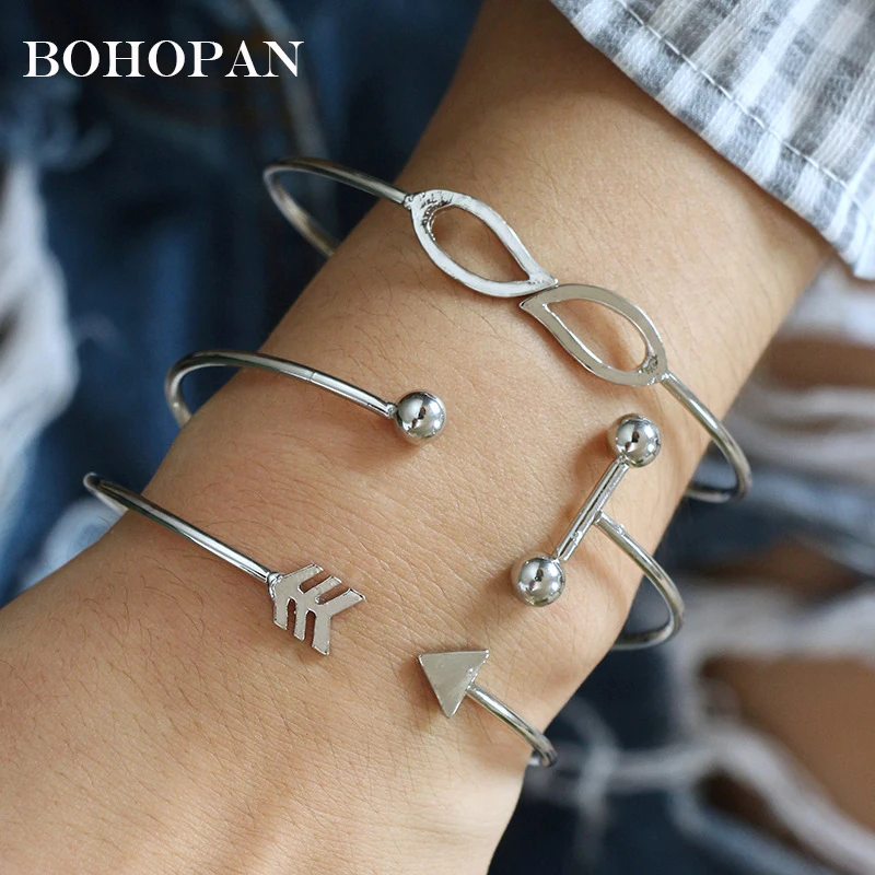 

3PCS/Set Silver Alloy Bracelet Bangles For Women Simple Open Arrow Knotted Charms Bracelet Fashion Jewelry brazalete mujer Gift