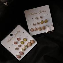 Новое поступление, модные корейские женские серьги-гвоздики на одну неделю, летние цветочные ювелирные изделия, 6 пар/лот