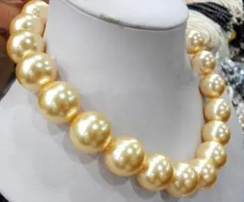 

Hot sale new Style >>>>>hot!Big 18mm Round golden southsea shell pearl necklace 18"
