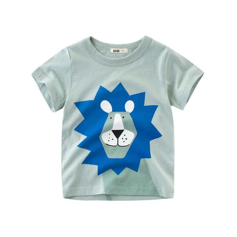 Летняя футболка с рисунком животных для маленьких мальчиков, футболки для мальчиков младенцев, девочек с изображением Льва, одежда хлопковые топы для малышей, платье для девочек