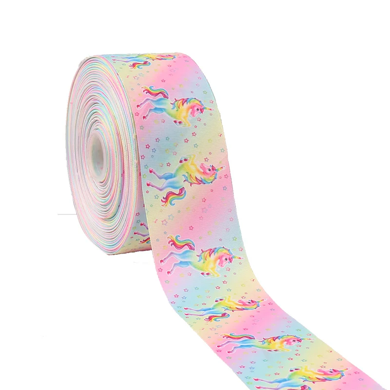 JOJO BOWS 75mm 2y Grosgrain Stain Ribbon For Crafts Unicorn Printed Tape For Needlework DIY Hair Bows Gift Wrapping Party Decor - Цвет: 03