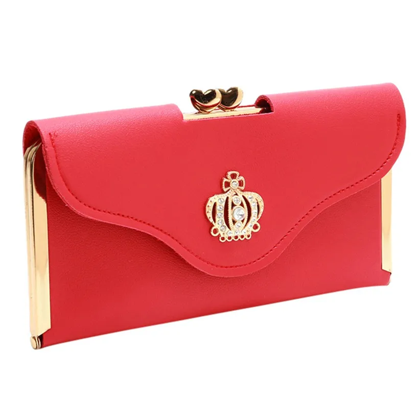 HTNBO женский кошелек длинный клатч вечерние сумки Корона Стразы сумки для мобильного телефона дамская сумка для свадьбы бриллианты мини кошелек - Цвет: Red