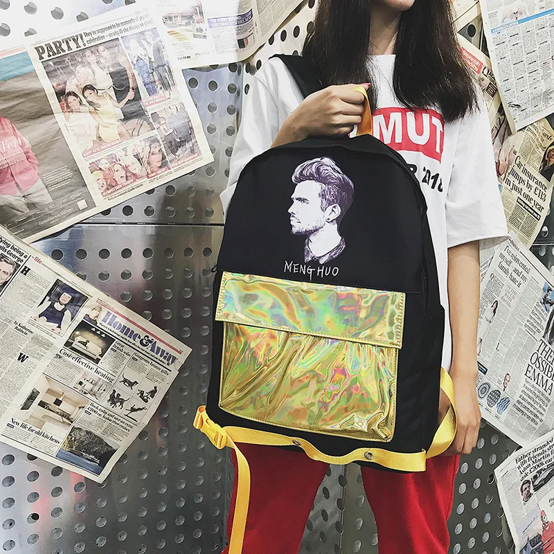 Menghuo Patchwork Women Backpack Laser Holographic Bag Mochila Feminino Silver Multicolor School Bags Leather Daypack Olografico (4)
