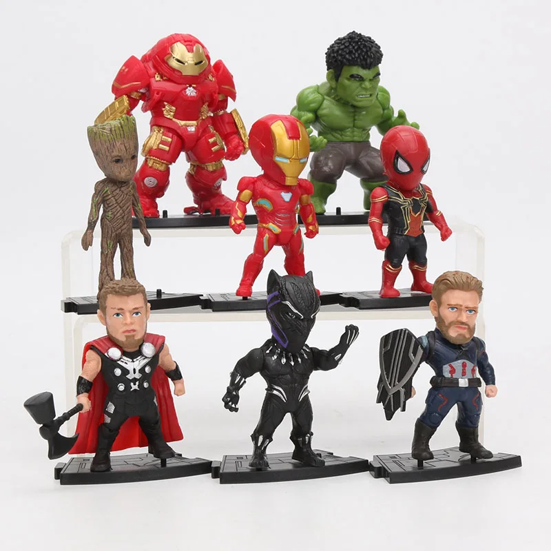 8pcs/set Marvel Toys 8-10cm Avengers Endgame Thanos Ironman Spiderman Hulkbuster Black Panther Groot PVC Action Figures Model