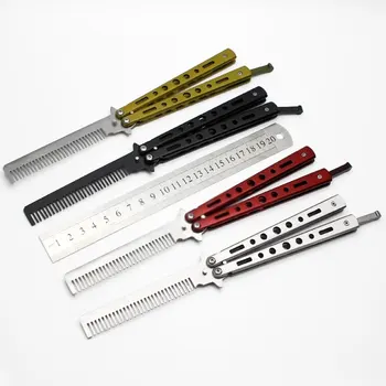 

Stainless Steel Balisong Trainer Training Practice Butterfly Knife Comb Flings Tool Practice Butterfly Style Dull Blade Knife