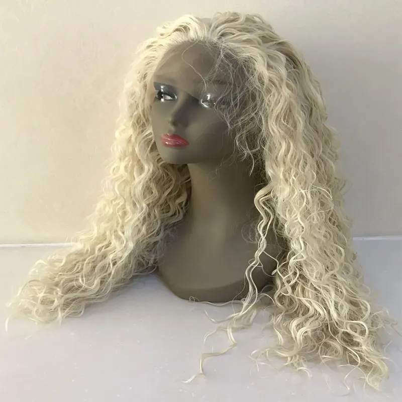 Bombshell белый платиновый блондин свободный кудрявый синтетический парик на кружеве Glueless термостойкие волокна натуральные волосы для женщин