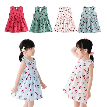 

Summer Girls Sleeveless Dress Cherry Fruit Printed Princess Dresses Cotton Soft Kids Wedding Party Dress 2-9Y Children Clothes