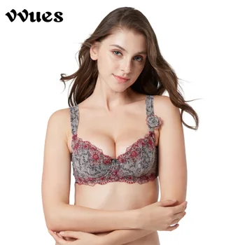 

VVUES Bras Sexy Lace Bra Elegant Embroidery Floral Print Underwire 3/4 Cup Ladies Lingerie Seamless Underwear 2010 Free Shipping