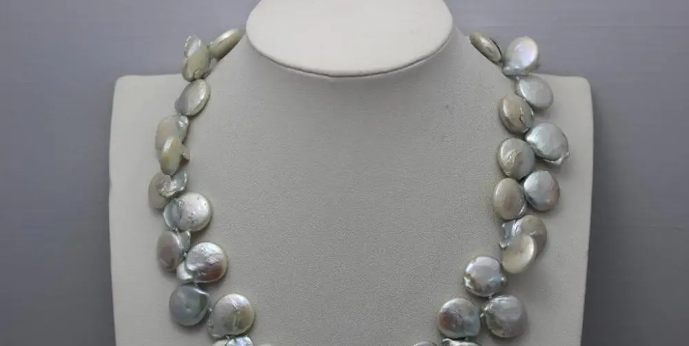 

Light gray coin Freshwater pearl necklace 14.5-15mm 17.5" a(5.18)