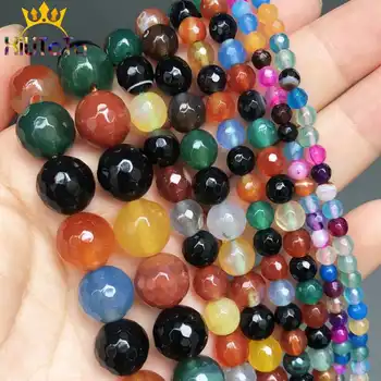 

Natural Stone Faceted Multicolor Agates Beads Loose Spacer Bead For Jewelry Making DIY Bracelet Necklace 15''Inche 4/6/8/10/12mm