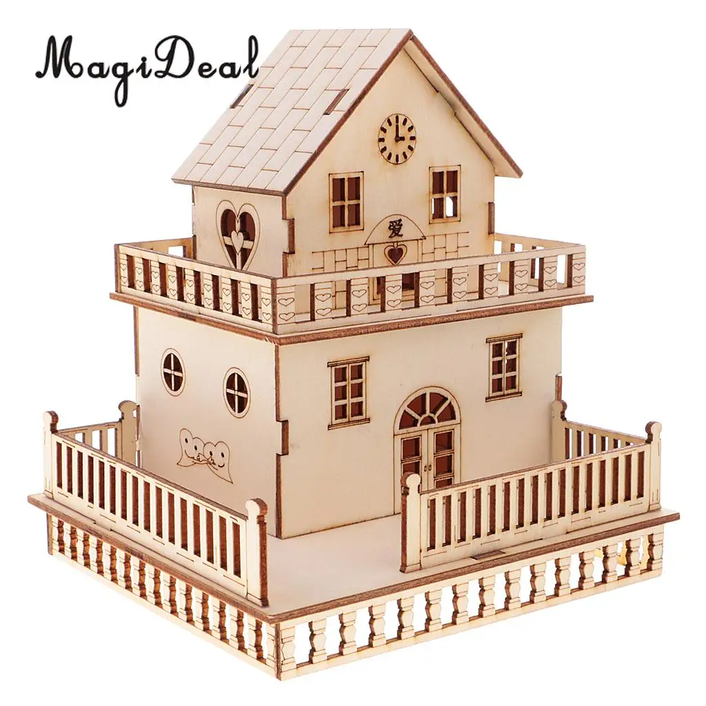 MagiDeal Wooden 3D China House Villa Model Construction with LED Lights Home Decor for Friends Lover Family Kids Birthday Gift