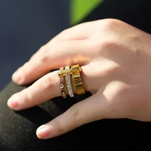 Rhinestone Rings Jewelry Stainless-Steel Roman Numerals Wedding Women Gold/silver-Color Rhinestone Rings Jewelry Stainless-Steel Roman Numerals Wedding Women Gold/silver-Color