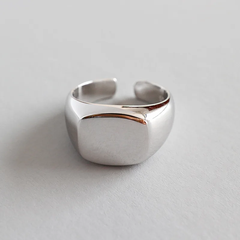 

1PC Authentic S925 Sterling Silver FINE Jewelry Glossy Square Round Geometric Open Band Rings adjust J502