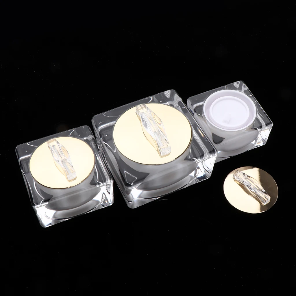 10/15/30 Gram High Grade Acrylic Cosmetic Bottle Makeup Jar Pot Face Eye Cream Container with white inner liners and golden lids