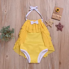 Купальники для малышей Детская одежда для маленьких девочек несимметричные бретели бикини с оборками Пляжный Купальник Одежда для купания Bebek Mayo детский купальный костюм