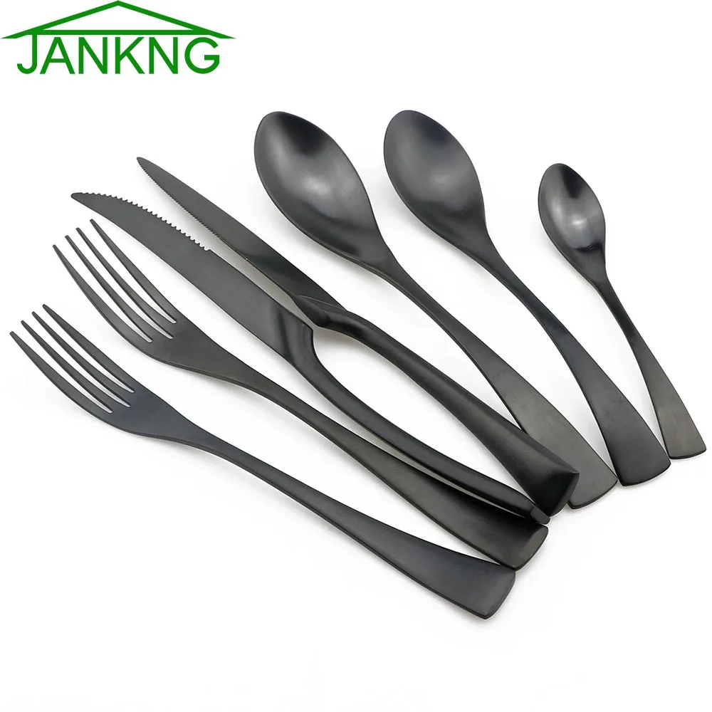 

JANKNG 1-Pieces Matte Black Dinnerware Set Stainless Steel Western Cutlery Set Kitchen Accessories Tableware Set Scoop Fork set