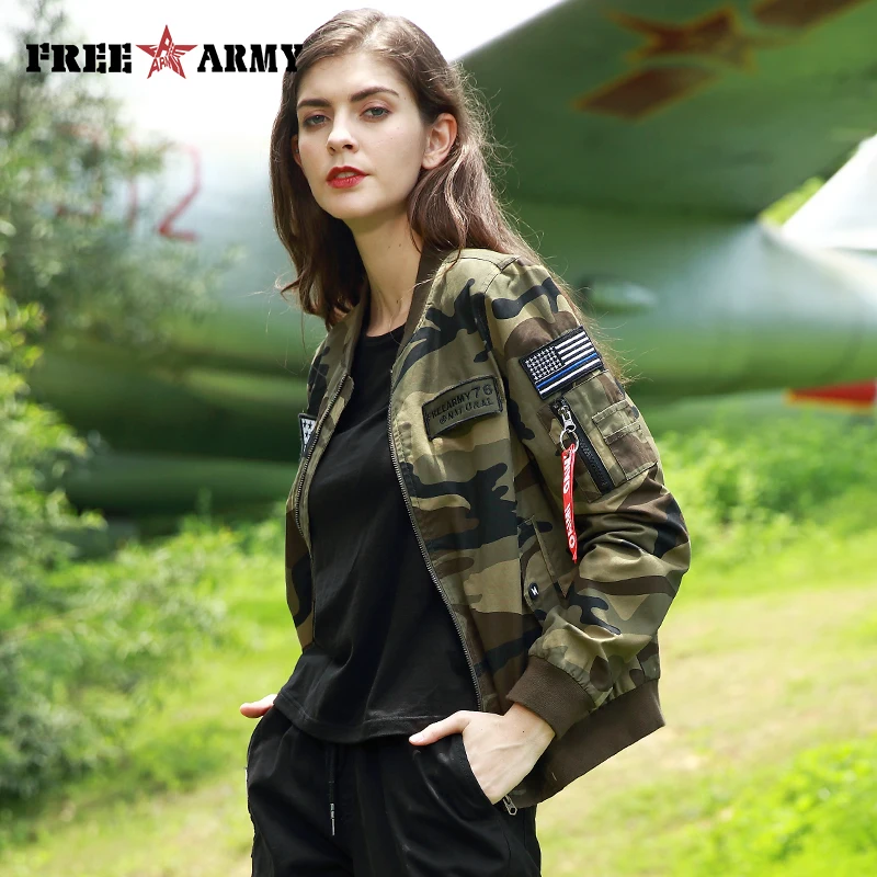 Женская куртка Авиатор камуфляжная на молнии в стиле милитари осень 2017|camouflage jacket