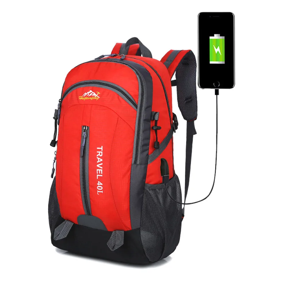 Новая Спортивная Сумка 40л, мужской нейлоновый рюкзак для путешествий, Женский уличный водонепроницаемый походный рюкзак, Большая вместительная сумка для кемпинга, альпинизма - Цвет: Красный цвет
