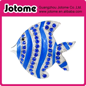 

Blue rhinestone Fish Crystal Pin Brooch 1.8 x 1.5 inches