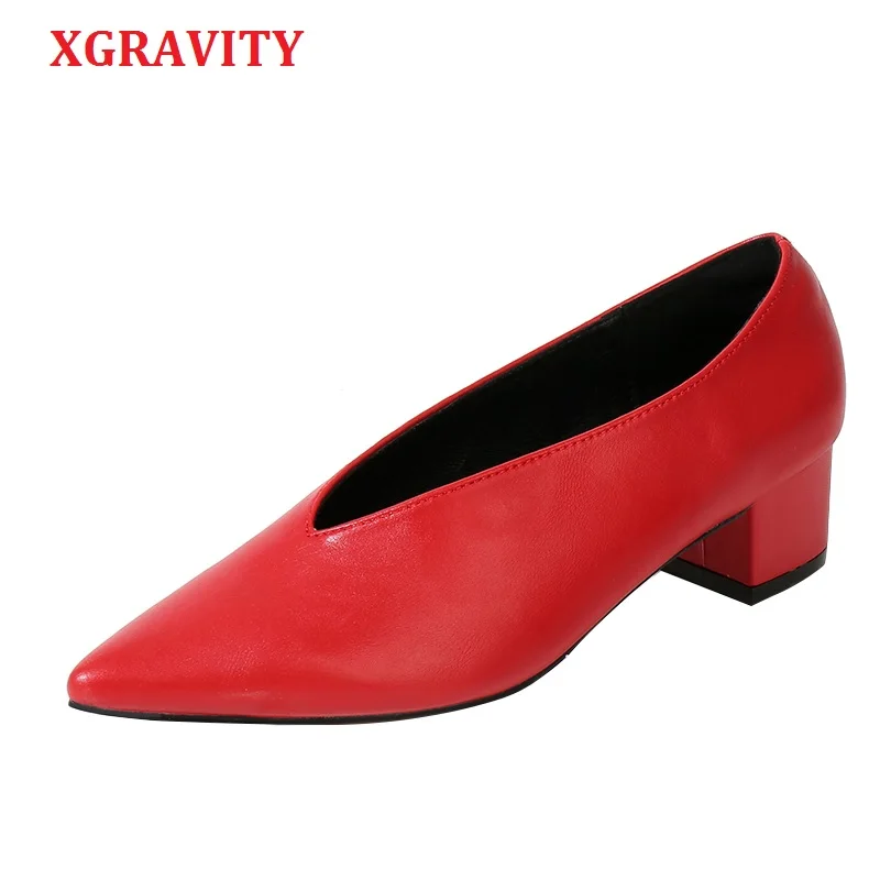 Женские винтажные туфли XGRAVITY из натуральной кожи однотонные на среднем каблуке с