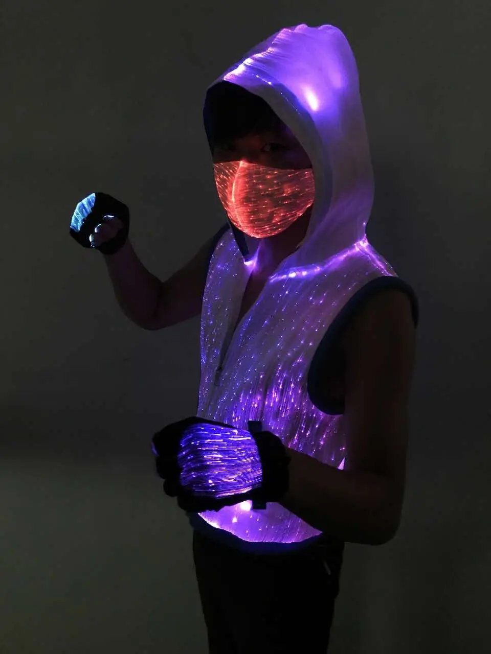 

Luminous Cool Optic Fiber Dance Costume LED Dress Stage Performance DJ Nightclub Wear Prop With Mask Vest Jacket
