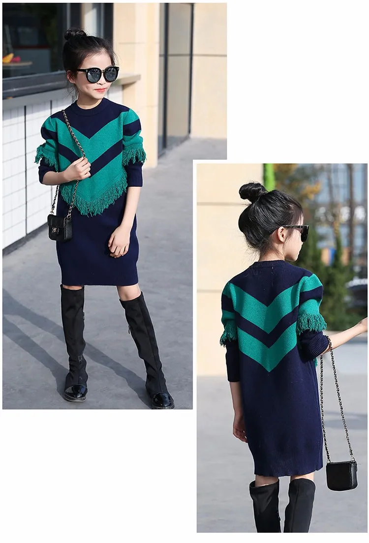 2017 new knitting tassels girls sweater spring autumn winter casual children school clothing preppy style knitted kids sweaters girls dresses 6 7 8 9 10 11 12 13 14 15 16 years old little teenage big girls long sweater dress (17)
