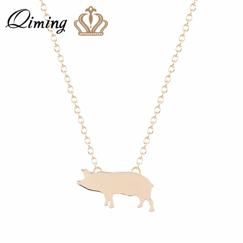 

QIMING Women Cute Pig Necklace For Baby Women Tiny Animal Pendant Jewelry Necklace Collares Charms Choker Necklaces Gift