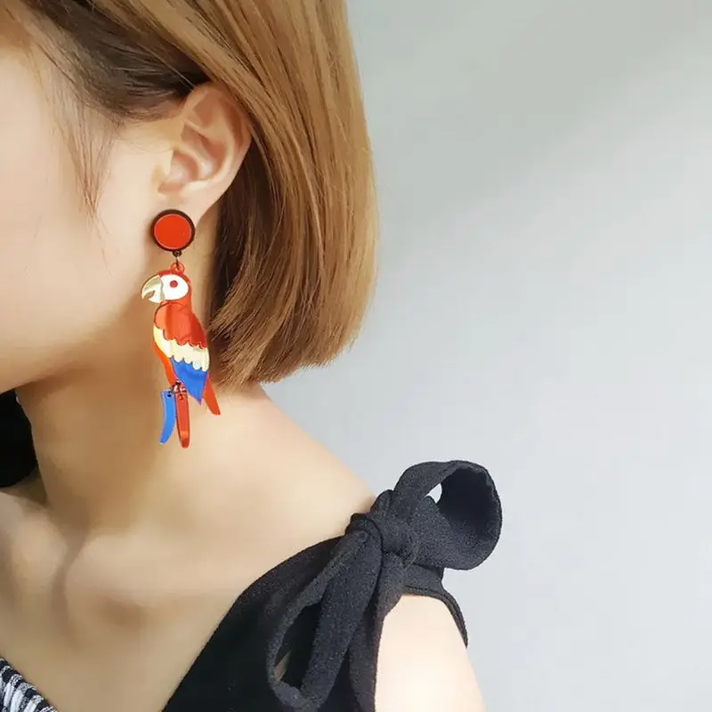 Acrylic Earrings Colorful Parrot Bird Drop Earrings Stand Out Summer Fashion Jewelry Punk Exaggerated Colorful